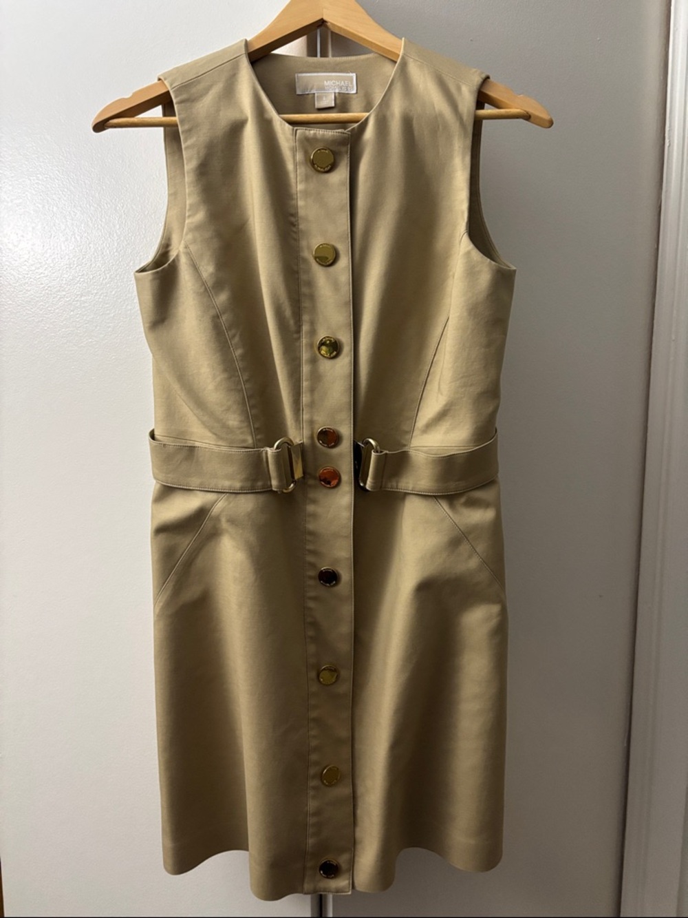 Michael Kors Sleeveless Button-Front Khaki Dress